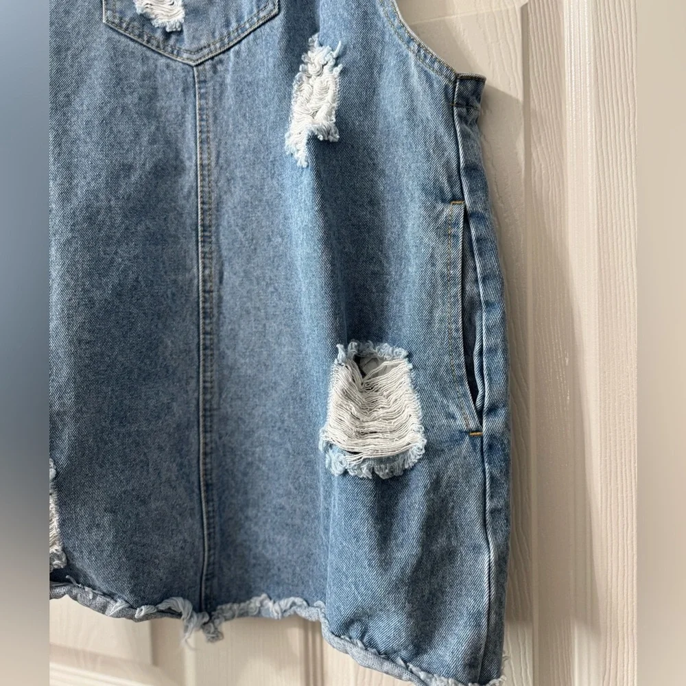 ✨SOLD✨CELLO Denim Distressed Overall Dress - Picture 3 of 7